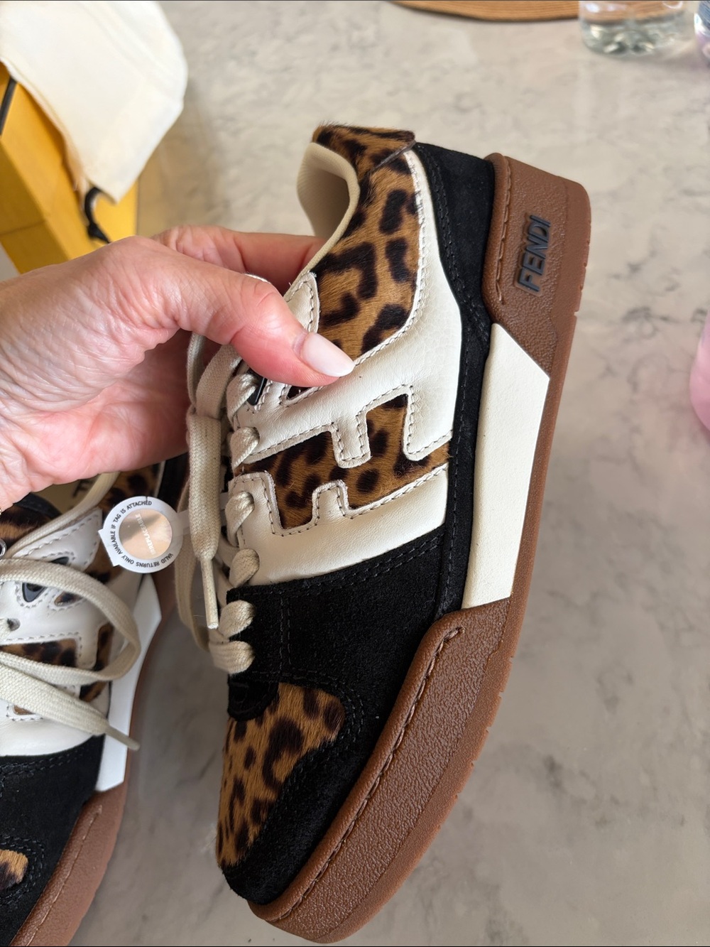 NWT Fendi Leopard-Print Low-Top Sneaker in Black, Cream & Brown w/ box &laces! - Picture 9 of 17